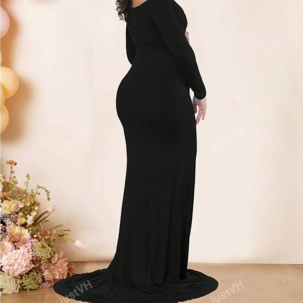 Elegant Black Off-Shoulder Maternity Dress - Picture 2 of 6